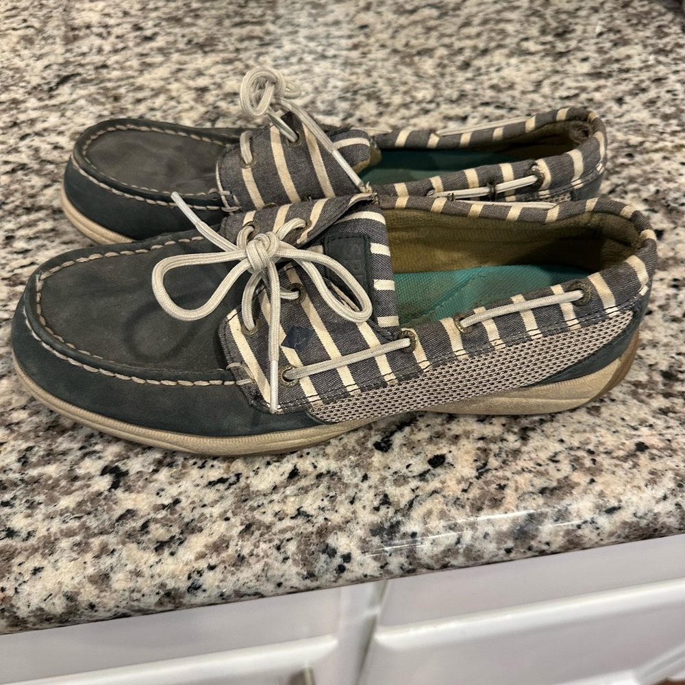 Sperry Striped Navy and Tan Loafers